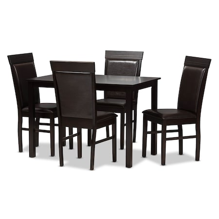 Baxton Studio Thea Modern Dark Brown Faux Leather Upholstered 5-Piece Dining Set 142-8031-8026